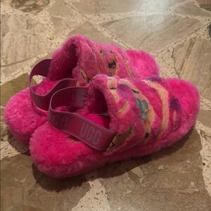 UGG Vibrant Pink Fluffy Sandals